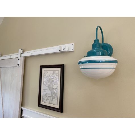 Acorn Schoolhouse Sconce, Opaque, 390-Teal | Photo Courtesy of Homeowner