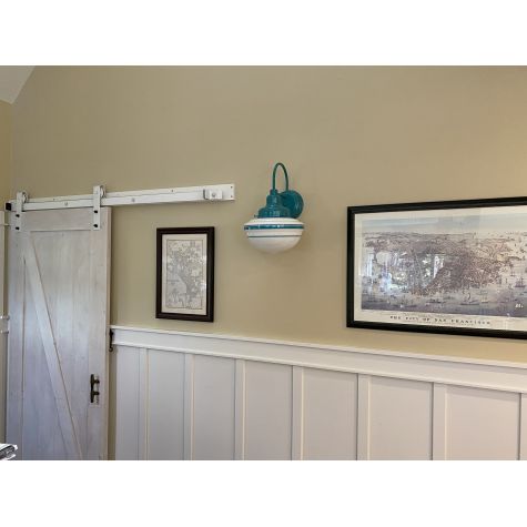 Acorn Schoolhouse Sconce, Opaque, 390-Teal | Photo Courtesy of Homeowner