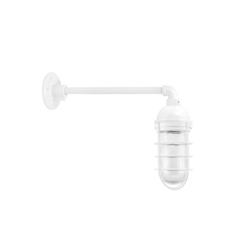 Industrial Guard LED Gooseneck, 200-White, Topless Shade, WGG-Wire Guard, RIB-Ribbed Glass, G1 Straight Arm