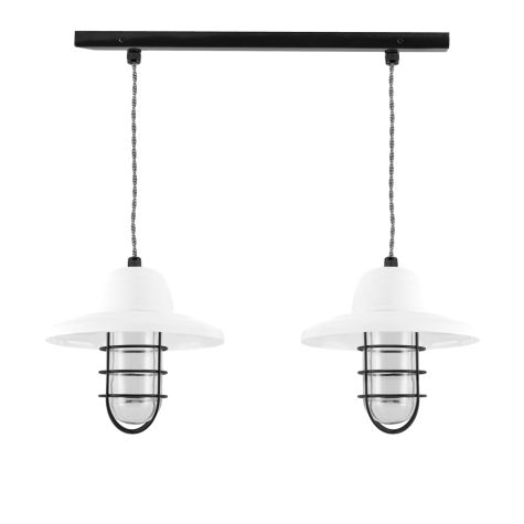 Insider 2-Light Chandelier, 200-White, Warehouse Shade, WGG-Wire Guard, 100-Black, CLR-Clear Glass, TBW-Black & White Cloth Cord