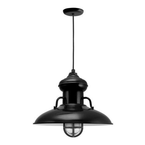 16" Laramie Nautical LED, 100-Black, TGG-Heavy Duty Cast Guard, RIB-Ribbed Glass, Standard Black Cord