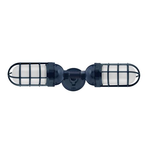 Atomic Topless LED Double Industrial Guard Sconce, 705-Navy, CGG-Standard Cast Guard, FST-Frosted Glass
