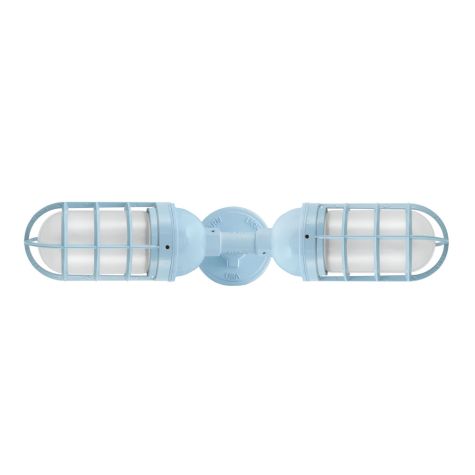 Atomic Topless LED Double Industrial Guard Sconce, 715-Delphite, CGG-Standard Cast Guard, FST-Frosted Glass