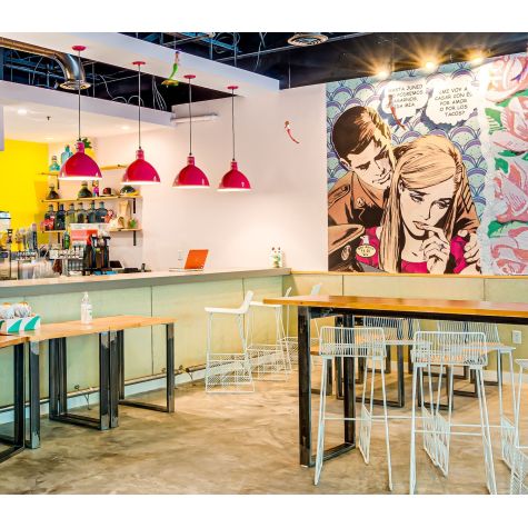 16" Wilcox Deep Bowl Pendant, 490-Magenta, SBK-Standard Black Cord | Photo Courtesy of Taco & Pina Restaurant