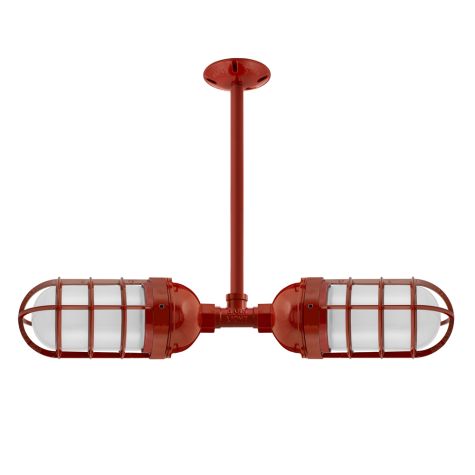 Industrial Loft Double Pendant, 400-Barn Red, CGG-Standard Cast Guard, FST-Frosted Glass
