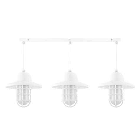 Enterprise 3-Light Chandelier, 200-White, Warehouse Shade, CGG-Standard Cast Guard, FST-Frosted Glass, CSW-White Cloth Cord