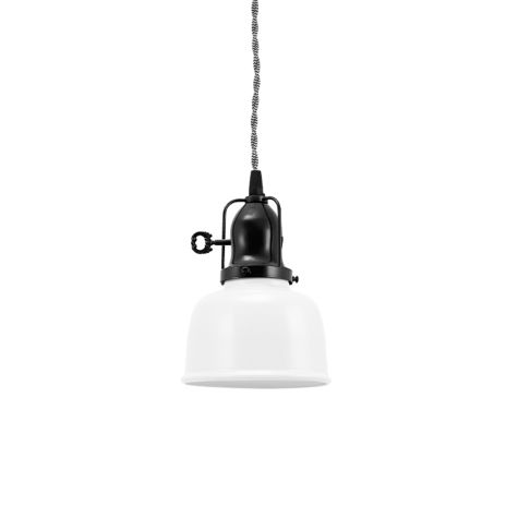 Fargo Pendant, 200-White, Cup in 100-Black, With Arms and Turn Key Switch, TBW-Black & White Cotton Twist Cord