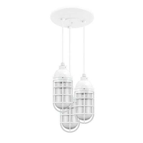 Atomic Topless LED Multi-Light Chandelier, 200-White, CGG-Standard Cast Guard, RIB-Ribbed Glass, CSW-White Cloth Cord