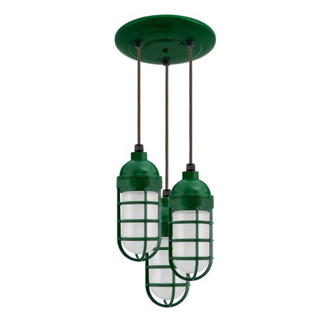 Atomic Topless LED Multi-Light Chandelier, 307-Emerald Green, CGG-Standard Cast Guard, FST-Frosted Glass, CSBB-Black & Brown Cloth Cord