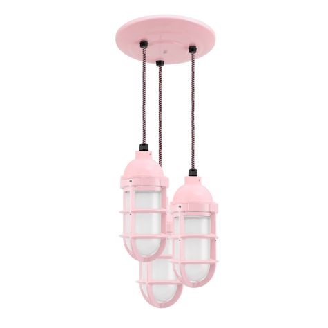Atomic Topless Multi-Light Chandelier, 480-Blush Pink, TGG-Heavy Duty Cast Guard, FST-Frosted Glass, CSBP-Black & Pink Cloth Cord