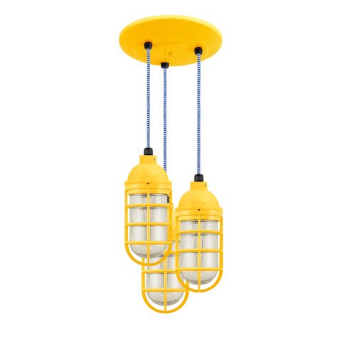 Atomic Topless Multi-Light Chandelier, 500-Buttery Yellow, CGG-Standard Cast Guard, RIB-Ribbed Glass, CSUW-Blue & White Cloth Cord