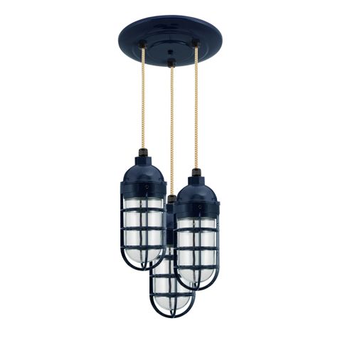Atomic Topless LED Multi-Light Chandelier, 705-Navy, CGG-Standard Cast Guard, CLR-Clear Glass, CSGW-Gold & White Cloth Cord