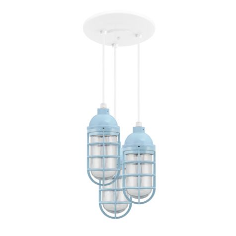 Atomic Topless Multi-Light Chandelier, 715-Delphite, CGG-Standard Cast Guard, RIB-Ribbed Glass, CSW-White Cloth Cord, Canopy in 200-White