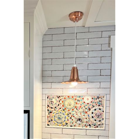 12" Seaside LED, 995-Natural Raw Copper, CSW-White Cloth Cord, Copper Hex Cover | Photo Courtesy of Homeowner