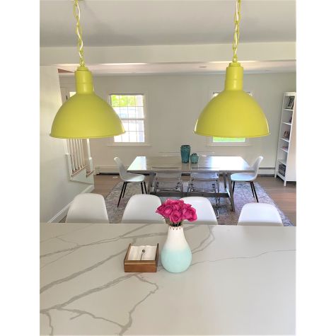 14" Wilcox Chain Hung Pendant, 380-Chartruese, SWH-Standard White Cord | Photo Courtesy of Homeowner