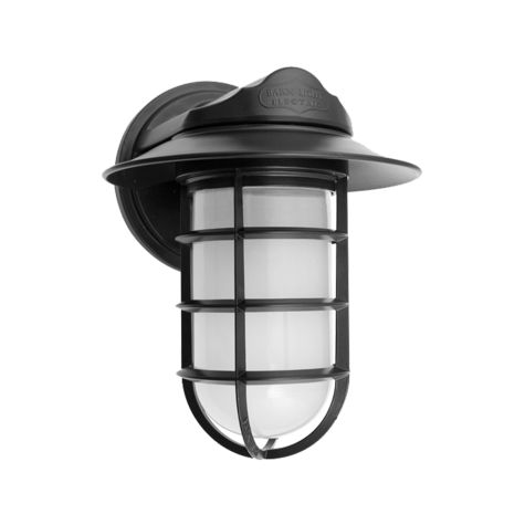 Industrial Static Sconce, 106-Matte Black, Flared Shade, CGG-Standard Cast Guard, FST-Frosted Glass