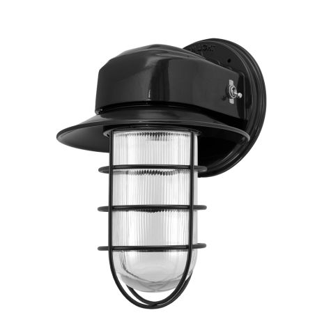 Streamline LED Industrial Guard Sconce, 100-Black, Flared Shade, Toggle Switch, WGG-Wire Guard, RIB-Ribbed Glass