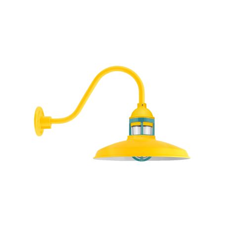 14" Brisbane, 500-Buttery Yellow, Guard in 390-Teal, CLR-Clear Glass, G11 Gooseneck Arm
