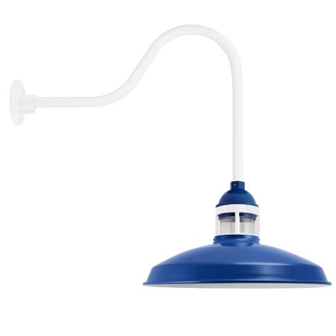 16" Brisbane LED, 700-Royal Blue, Guard in 200-White, RIB-Ribbed Glass, G24 Gooseneck Arm, Mounting in 200-White