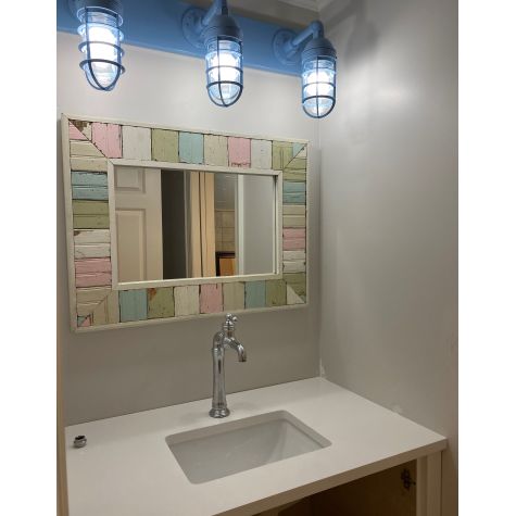 Industrial Guard Triple Vanity Light, 715-Delphite Blue, No Shade, Standard Cast Guard, Clear Glass | Customer Submission