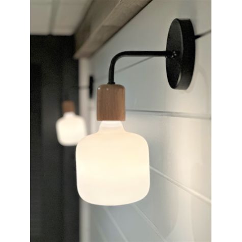 Downtown Minimalist Wooden Socket Wall Sconce, Oak, 106-Matte Black, LED Bulb | Photo Courtesy of John Colaneri
