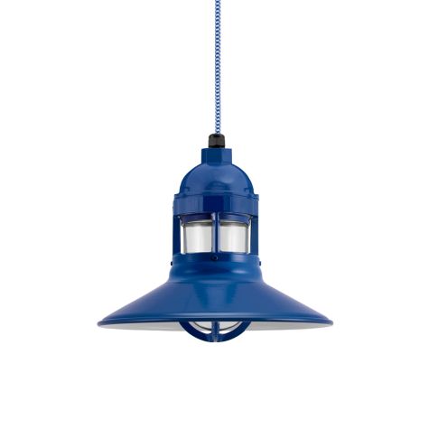 12" Wallaby LED, 700-Royal Blue, CLR-Clear Glass, CSUW-Blue & White Cloth Cord