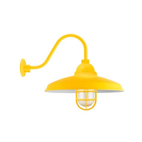 14" Bridgeport LED, 500-Buttery Yellow, CGG-Standard Cast Guard, RIB-Ribbed Glass, G11 Gooseneck Arm
