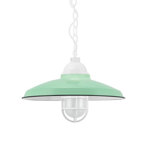 14" Bridgeport LED, 355-Porcelain Jadite, CGG-Standard Cast Guard, 250-White, FST-Frosted Glass, SWH-Standard White Cord, Mounting in 250-White