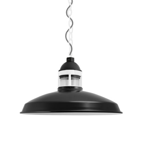 16" Brisbane, 100-Black, Guard in 200-White, RIB-Ribbed Glass, Mounting in 200-White, CSBW-Black & White Cloth Cord