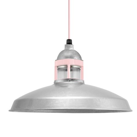 16" Brisbane, 975-Galvanized, Guard in 480-Blush Pink, RIB-Ribbed Glass, Blush Pink Cloth Cord