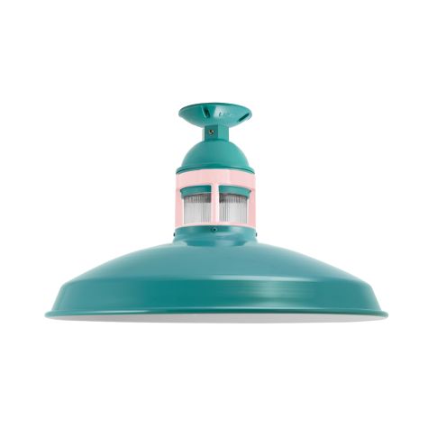 16" Brisbane LED, 390-Teal, Guard in 480-Blush Pink, RIB-Ribbed Glass