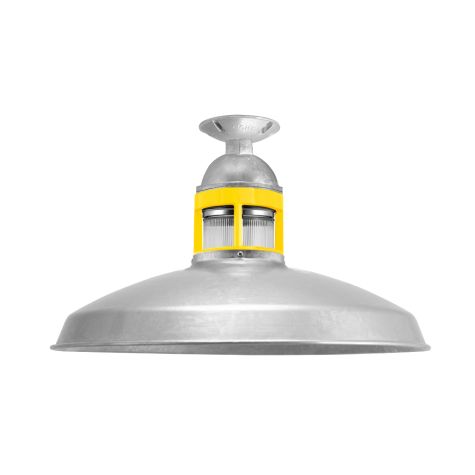 16" Brisbane LED, 975-Galvanized, Guard in 500-Buttery Yellow, RIB-Ribbed Glass