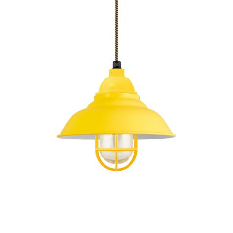 14" Chicago LED, 500-Buttery Yellow, CGG-Standard Cast Guard, RIB-Ribbed Glass, CSBG-Black & Gold Cloth Cord
