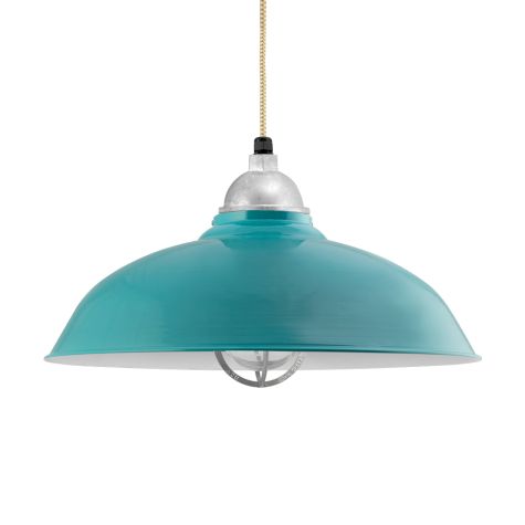 20" Chicago LED, 390-Teal, CGG-Standard Cast Guard, 975-Galvanized, RIB-Ribbed Glass, CSGW-Gold & White Cloth Cord