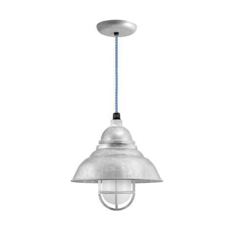 12" Chicago LED, 975-Galvanized, CGG-Standard Cast Guard, FST-Frosted Glass, CSUW-Blue & White Cloth Cord