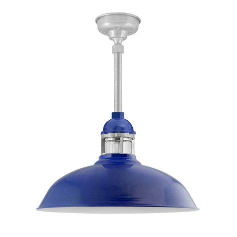 20" Outback, 700-Royal Blue, Guard in 975-Galvanized, RIB-Ribbed Glass, Hang Straight Canopy, Mounting in 975-Galvanized