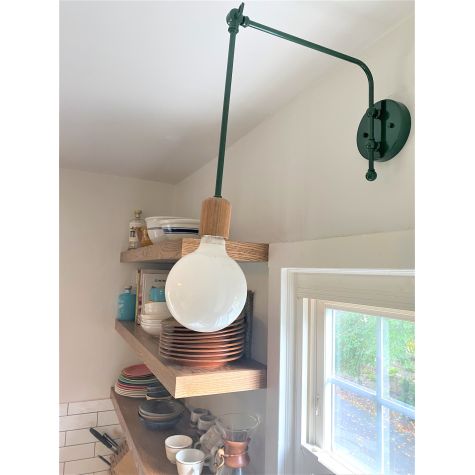 Downtown Minimalist Wooden Socket Swing Arm Sconce, Oak, 307-Emerald Green, G67 Arm | Customer Submission