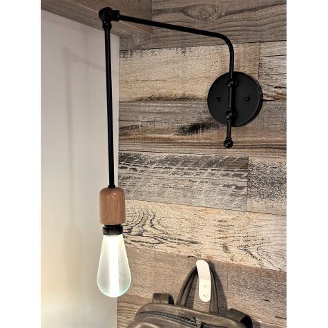 Downtown Minimalist Wooden Socket Swing Arm Sconce, Oak, 106-Matte Black, LED Bulb, G67 Arm | Photo Courtesy of John Colenari