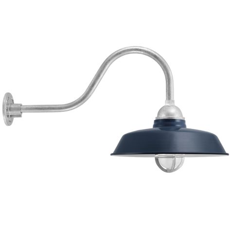 14" Rochester, 705-Navy, TGG-Heavy Duty Cast Guard, 975-Galvanized, FST-Frosted Glass, G22 Gooseneck Arm, 975-Galvanized