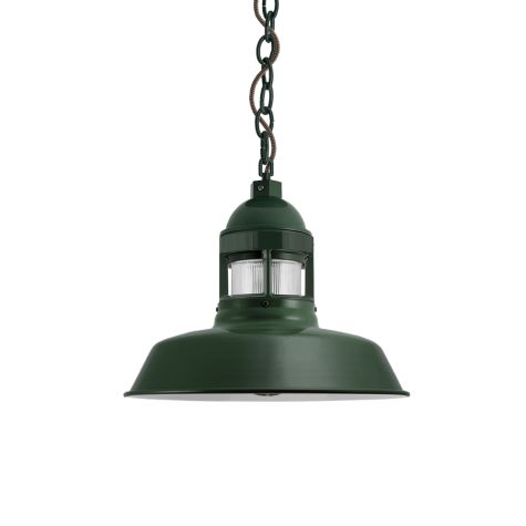 12" Sydney LED, 300-Dark Green, RIB-Ribbed Glass, CSBB-Black & Brown Cloth Cord