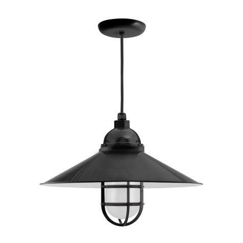 18" Syracuse LED, 100-Black, CGG-Standard Cast Guard, FST-Frosted Glass, CSB-Black Cloth Cord
