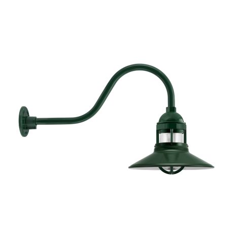 12" Wallaby LED, 300-Dark Green, RIB-Ribbed Glass, G22 Gooseneck Arm