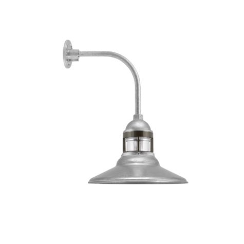 14" Wallaby, 975-Galvanized, Guard in 600-Bronze, RIB-Ribbed Glass, G13 Gooseneck Arm