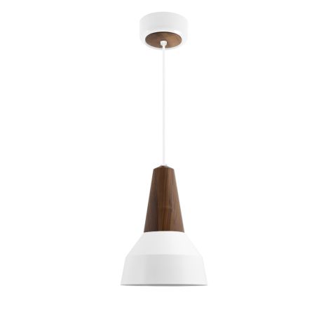 10" Brunson LED, 200-White, Walnut Wood, CSW-White Cloth Cord, Decorative Wood Canopy Cover
