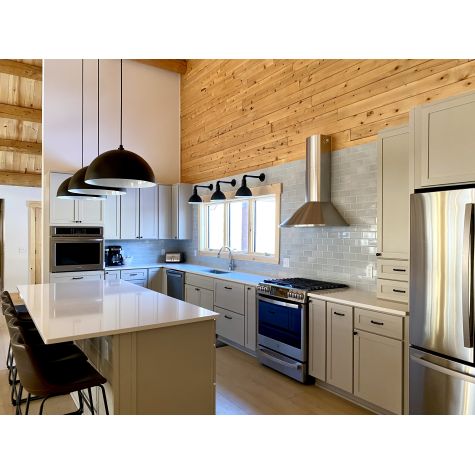 20" Loma Pendant, 106-Matte Black, 200-White, Standard Black Cord | 10" Wilcox Gooseneck 106-Matte Black, G17 Arm | Photo Courtesy of The Maine Spruce