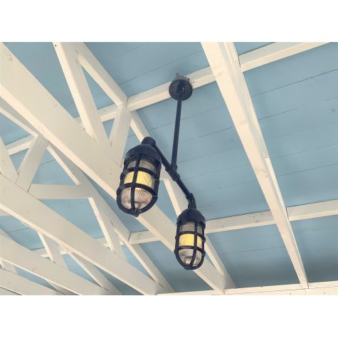 Merger 2-Light Chandelier, 710-Cobalt Blue, 24" Stem, Heavy Duty Canopy, No Shade, Heavy Cast Guard, Ribbed Glass | Customer Submission