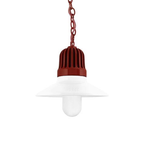 12" Touchdown, 200-White, Heat Sink in 400-Barn Red, Mounting in 400-Barn Red, CRZ-Red Chevron Cord, FST-Frosted Glass