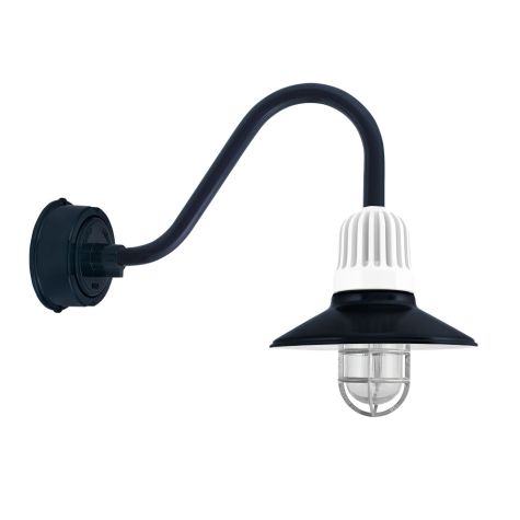 12" Touchdown, 705-Navy, Heat Sink in 200-White, CGG-Standard Cast Guard, 975-Galvanized, RIB-Ribbed Glass, G15 Gooseneck Arm in 705-Navy