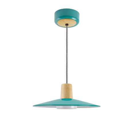 12" Conoco LED, 390-Teal, Ash Wood, CSBW-Black & White Cloth Cord, Flat Lens, Decorative Wood Canopy Cover