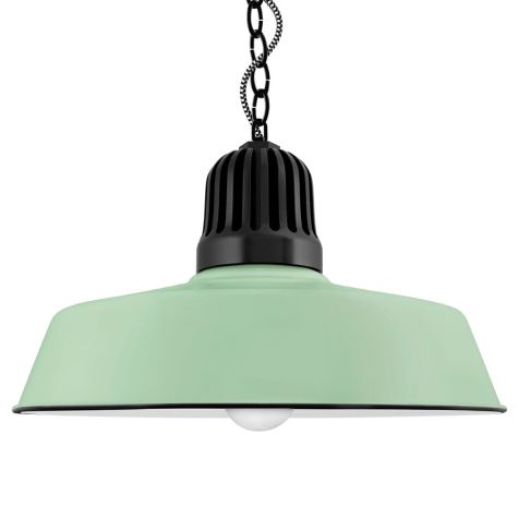 20" Scrimmage, 355-Porcelain Jadite, Heat Sink in 150-Black, Mounting in 150-Black, CSBW-Black & White Cloth Cord, FST-Frosted Glass
